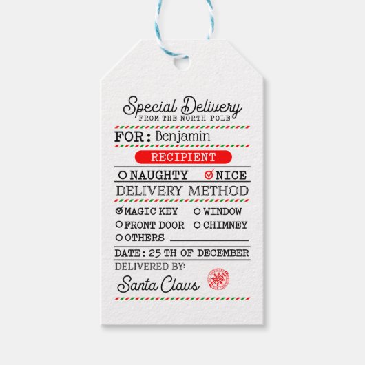 Noordpool Santa Kerstmis gepersonaliseerd Cadeaulabel (Voorkant)