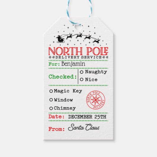 Noordpool Santa Kerstmis gepersonaliseerd Cadeaulabel (Voorkant)
