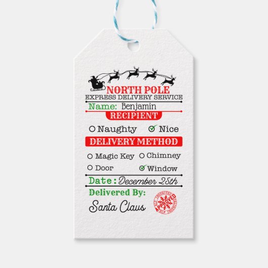 Noordpool Santa Kerstmis gepersonaliseerd Cadeaulabel (Voorkant)