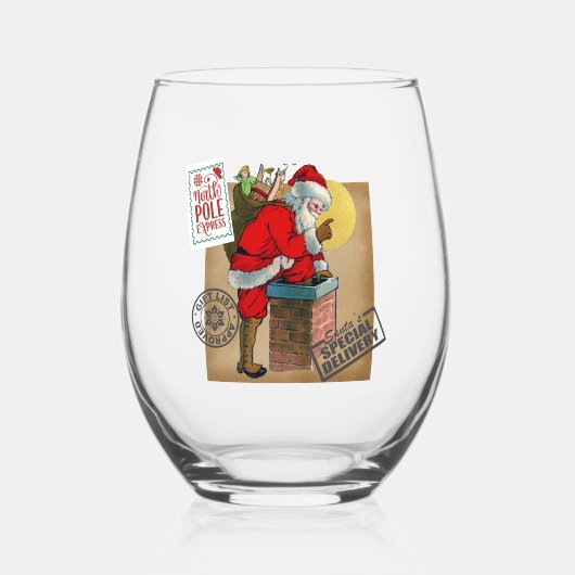Noordpool Santa Stemless wijnglas Zonder Voet (Voorkant)