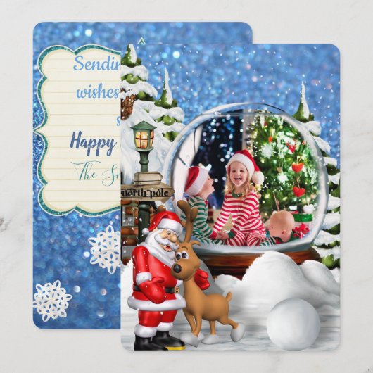 Noordpool Sneeuw Wereldbol Vakantie Groeten Aankondiging (Voorkant / Achterkant)