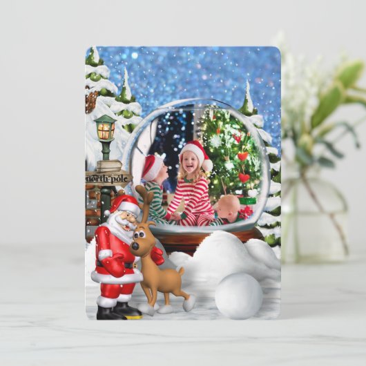 Noordpool Sneeuw Wereldbol Vakantie Groeten Aankondiging (Staand voorkant)