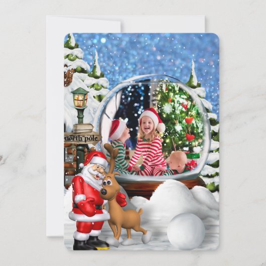 Noordpool Sneeuw Wereldbol Vakantie Groeten Aankondiging (Voorkant)