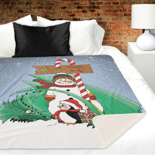 Noordpool Sneeuwman Draak Pinguïn Kerstmis Sherpa Deken