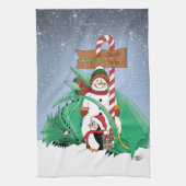 Noordpool Sneeuwman Draak Pinguïn Kerstmis Theedoek (Verticaal)
