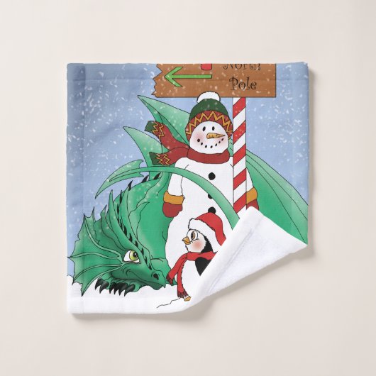 Noordpool Sneeuwman Dragon Pinguïn Kerstmis Bad Handdoek (Wasdoekje)