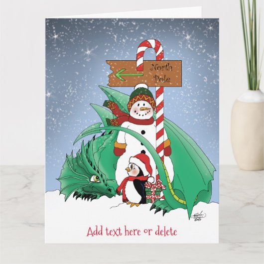 Noordpool Sneeuwman Dragon Pinguïn Kerstmis Kaart (Voorkant)