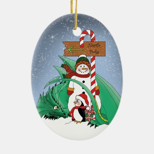Noordpool Sneeuwman Dragon Pinguïn Kerstmis Keramisch Ornament (Achterkant)