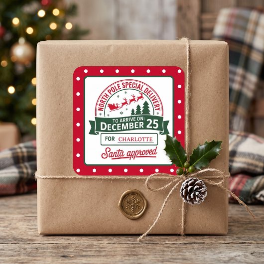 Noordpool Speciale Kerstman Levering Gestippeld Vierkante Sticker