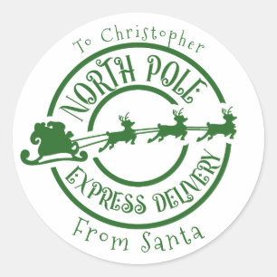 Noordpool Van Kerstman Postzegel Express  Ronde Sticker