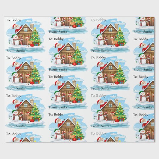 Noordpool van Santa Voeg kindernaam toe Cadeaupapier (Vlak)