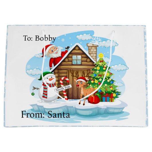 Noordpool van Santa Voeg kindernaam toe Groot Cadeauzakje (Voorkant)