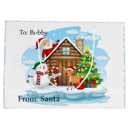 Noordpool van Santa Voeg kindernaam toe Groot Cadeauzakje (Achterkant)