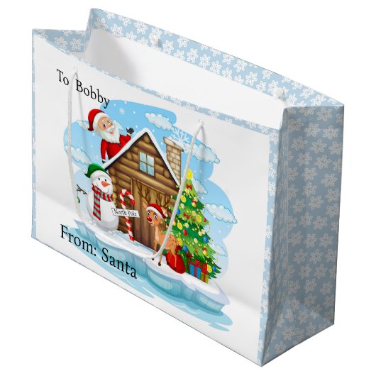 Noordpool van Santa Voeg kindernaam toe Groot Cadeauzakje (Voorkant Gekanteld)