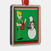 Noordpool zuster en Snowman met gebroken arm Metalen Ornament (Rechts)