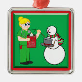 Noordpool zuster en Snowman met gebroken arm Metalen Ornament (Voorkant)