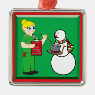 Noordpool zuster en Snowman met gebroken arm Metalen Ornament