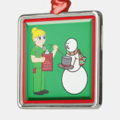 Noordpool zuster en Snowman met gebroken arm Metalen Ornament (Links)