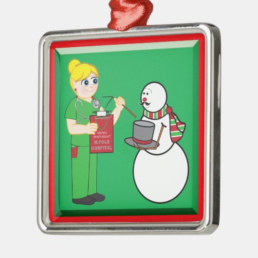 Noordpool zuster en Snowman met gebroken arm Metalen Ornament (Links)