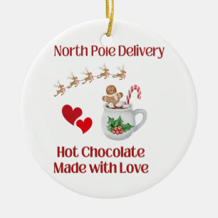 Noordpoolbezorging Hete Chocolade met Liefde op ee Keramisch Ornament