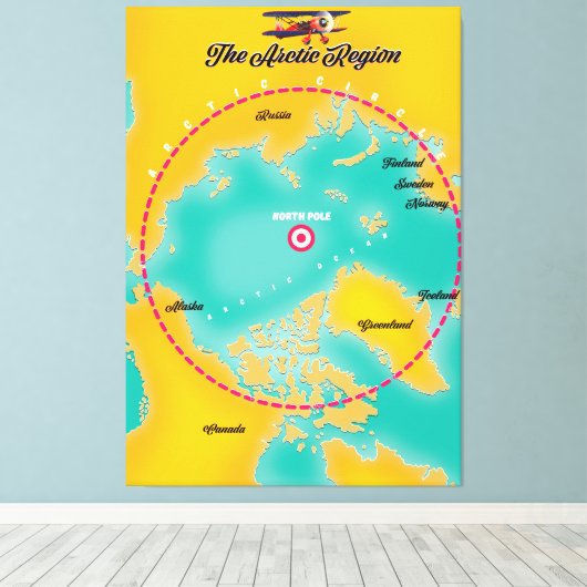 Noordpoolgebied noordpoolkaart canvas afdruk (Insitu (Houten vloer))