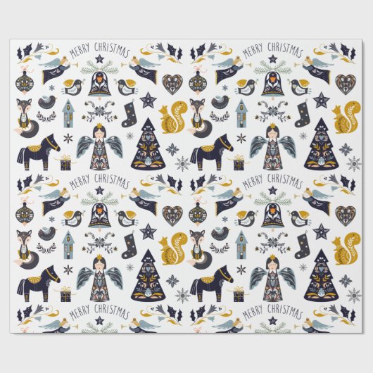Noords kerstpapier cadeaupapier (Vlak)