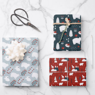 Noords Scandinavisch Beer Patroon Kerstmis Inpakpapier Vel