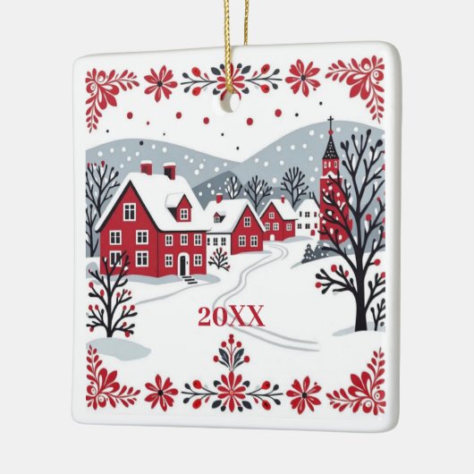 Noords Scandinavisch dorp Keramisch Ornament (Links)