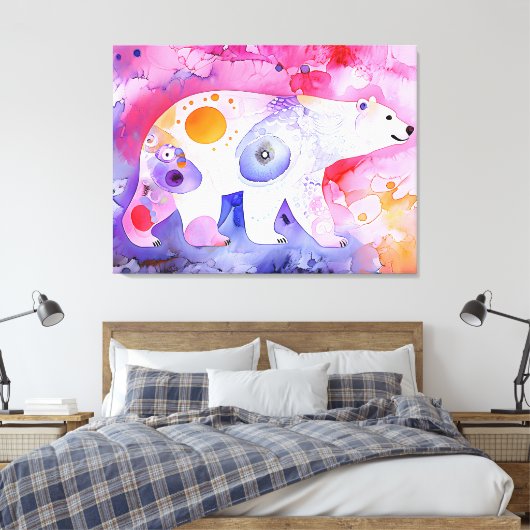 Noordse beer in waterverf canvas afdruk (Insitu (Slaapkamer))