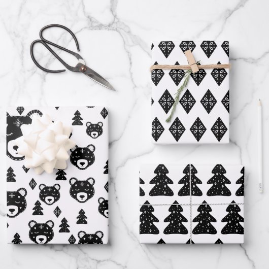 Noordse Beer Kerst Inpakpapier Set van 3 Vel (Voorkant)