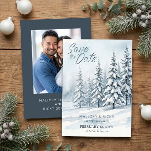 Noordse berg sneeuw bos watercolor foto save the date