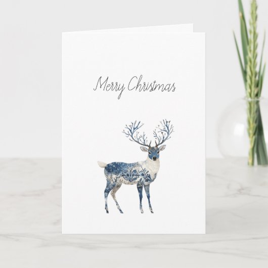 Noordse Blauwe Witte Herten Kerst Kaart (Voorkant)