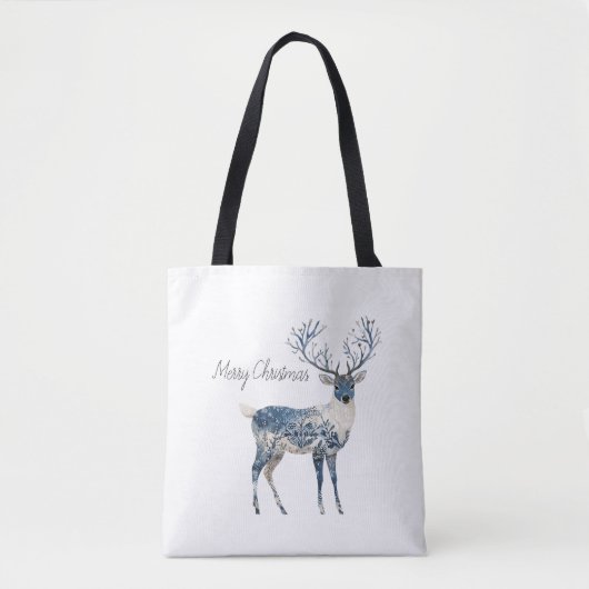 Noordse Blauwe Witte Herten Kerst Tote Bag (Voorkant)