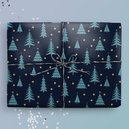 Noordse Blauwgroen kerstbomen donker Cadeaupapier
