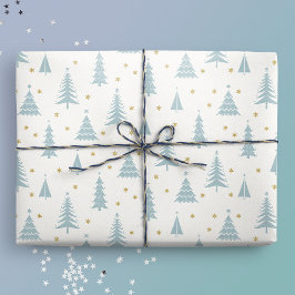 Noordse Blauwgroen kerstbomen wit Cadeaupapier