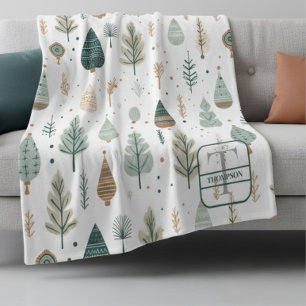 Noordse Bomen Scandi Monogram Naam Fleece Deken