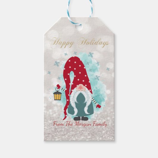 Noordse Cute Gnome Glitter Bokeh Cadeaulabel (Voorkant)