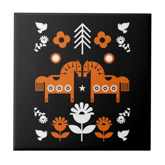 Noordse Data Paard Huis Decoratie Tegeltje (Voorkant)