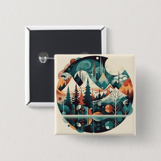 Noordse dennen en pieken vierkante button 5,1 cm (Voorkant /achterkant)