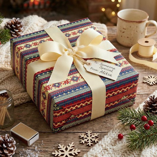Noordse Fair Isle Kerst Inpakpapier