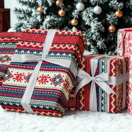 Noordse Fair Isle Kerst Inpakpapier