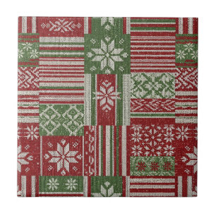 Noordse Fair Isle Kerstmis Rood Groen Breiwerk Tegeltje
