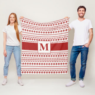 Noordse felrode en winterwitte poolstrepen fleece deken