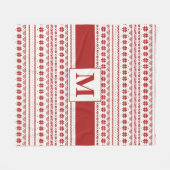 Noordse felrode en winterwitte poolstrepen fleece deken (Voorkant (Horizontaal))