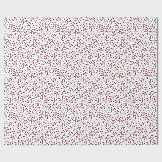 Noordse Folk Art Berry Branches Red Blue Kerstmis Cadeaupapier (Vlak)