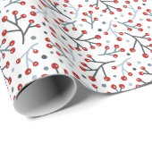 Noordse Folk Art Berry Branches Red Blue Kerstmis Cadeaupapier (Rol Hoek)