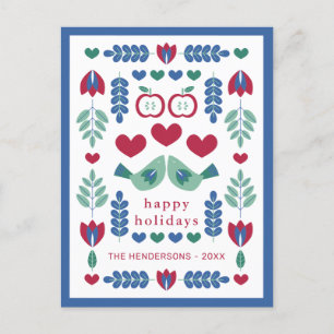 Noordse Folk Art Birds & Leaves Happy Feestdagenkaart