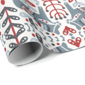 Noordse Folk Art Blue Dala Horses en planten Cadeaupapier (Rol Hoek)