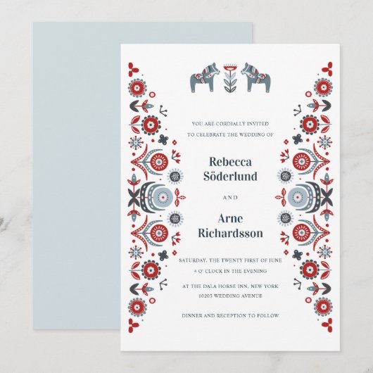 Noordse Folk Art Dala Horse Scandinavian Wedding Kaart (Voorkant / Achterkant)