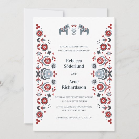 Noordse Folk Art Dala Horse Scandinavian Wedding Kaart (Voorkant)